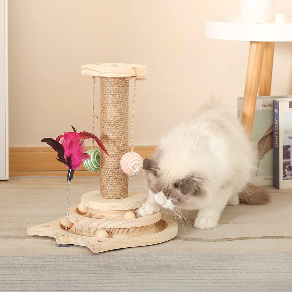 Arbre à Chat en Bois, Jouet interactif