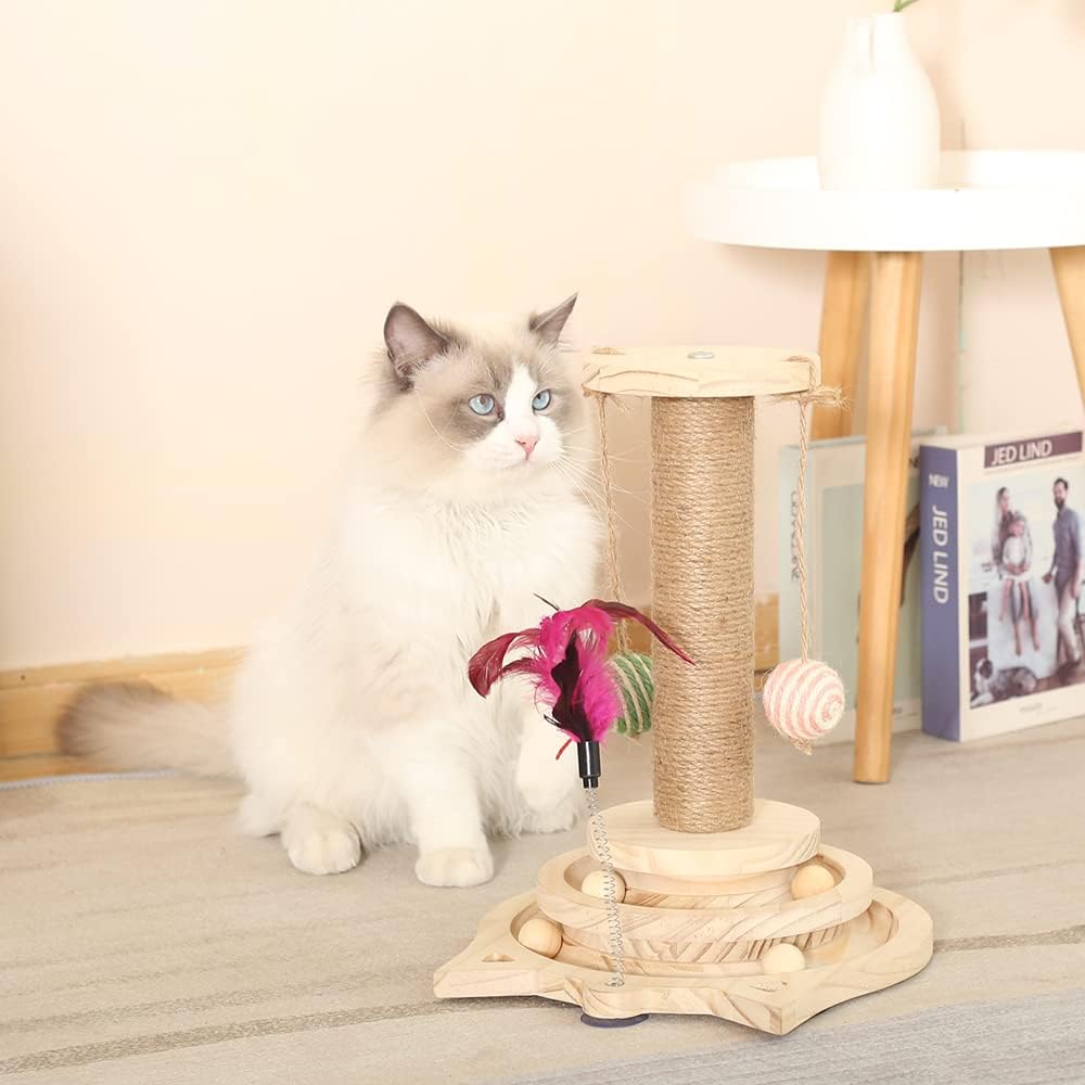 Arbre à Chat en Bois, Jouet interactif