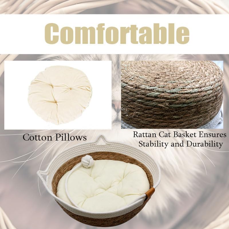 Panier Chat Coussin 100 % coton, 40 x 40 x 13 cm