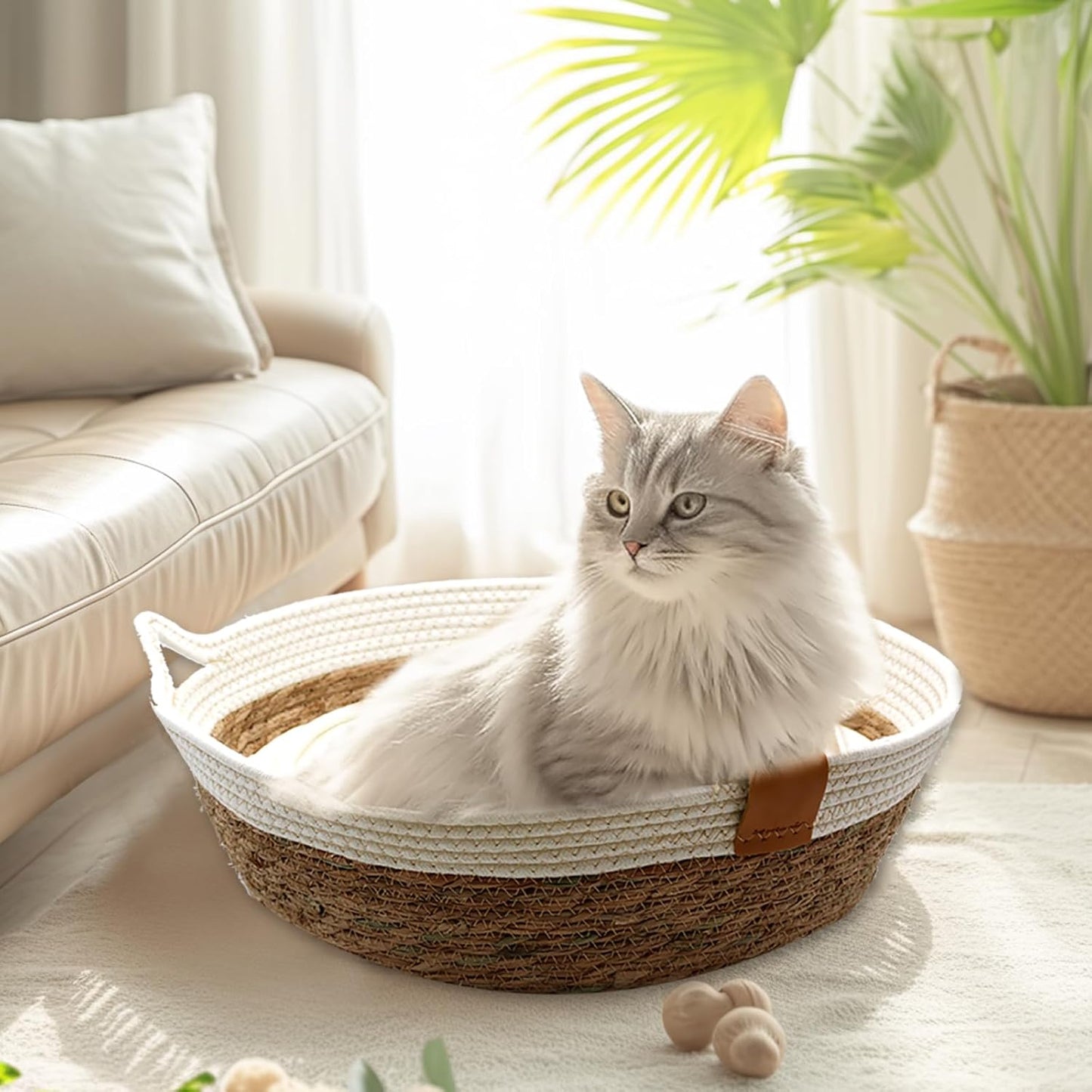 Panier Chat Coussin 100 % coton, 40 x 40 x 13 cm