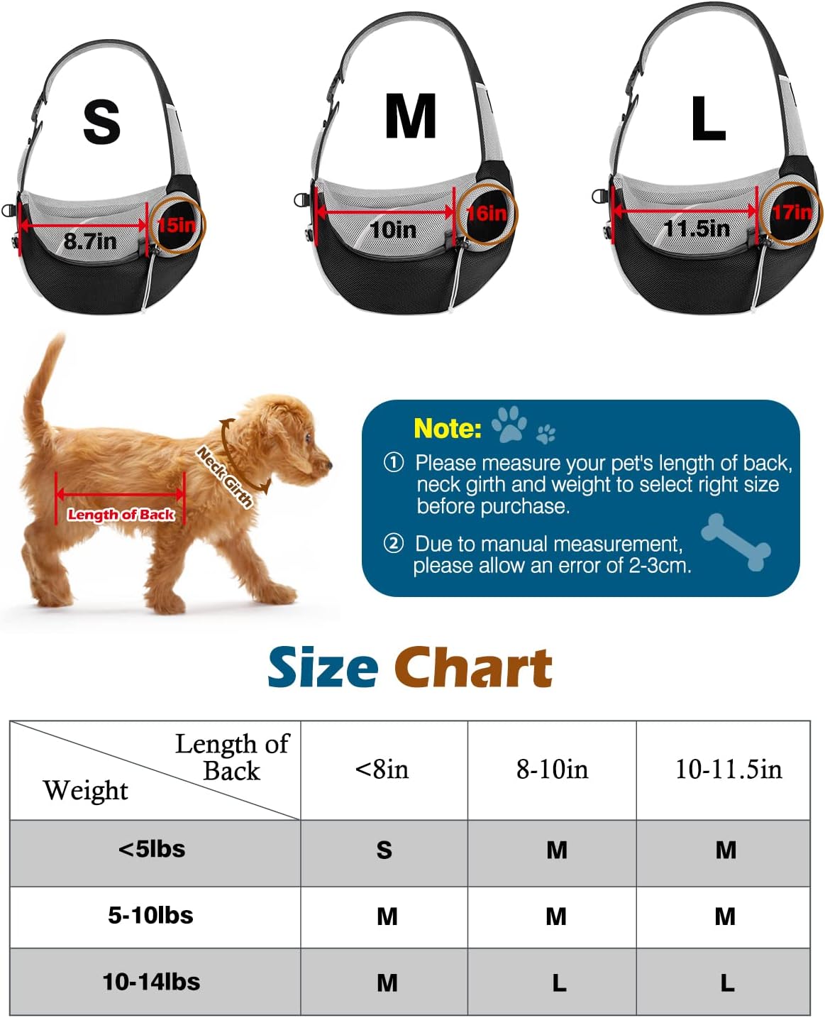 Sac Bandoulière Chat S/2.5kg M/4.5kg L/6.5kg