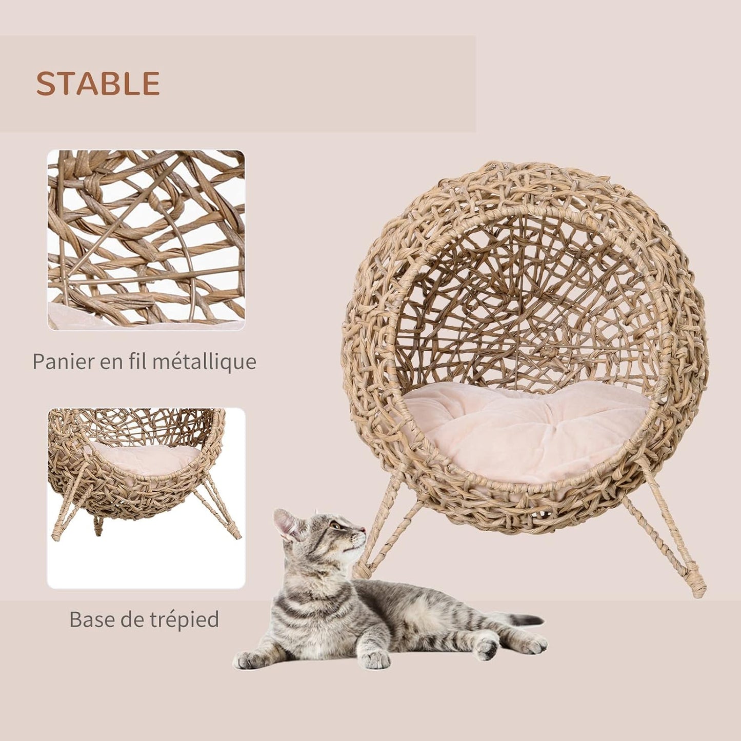 Panier Chat Coussin Ø 52 x 58H cm Coussin Moelleux Inclus