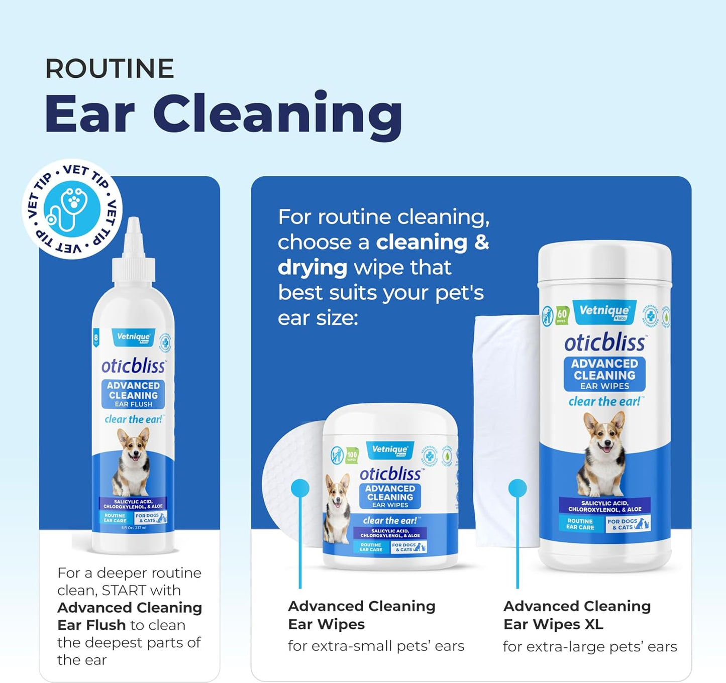 Lingettes pour Chat aloe Vera apaisant et de la Vitamine E, Oreille Propre x100