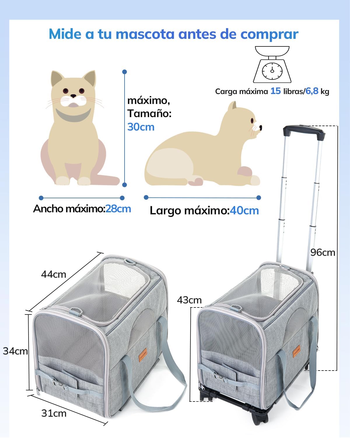 Sac Transport Chat à roulette 44x31x34 7kg