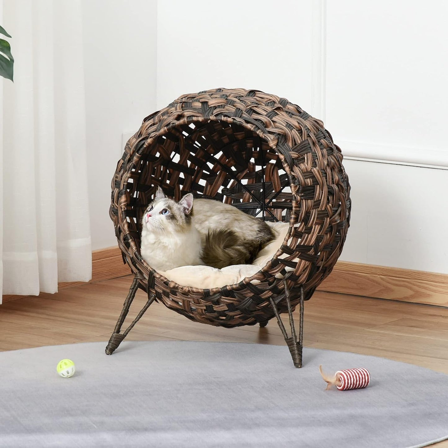 Panier Chat Coussin Ø 52 x 58H cm Coussin Moelleux Beige Inclus