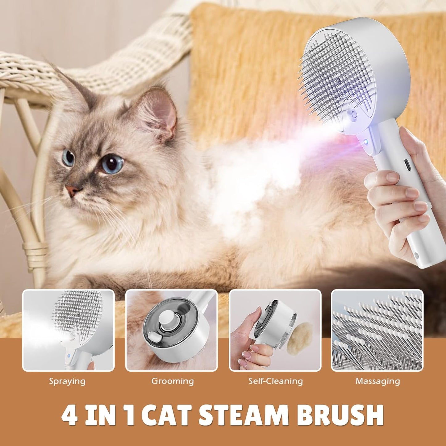 Brosse Chat Vapeur 4 en 1