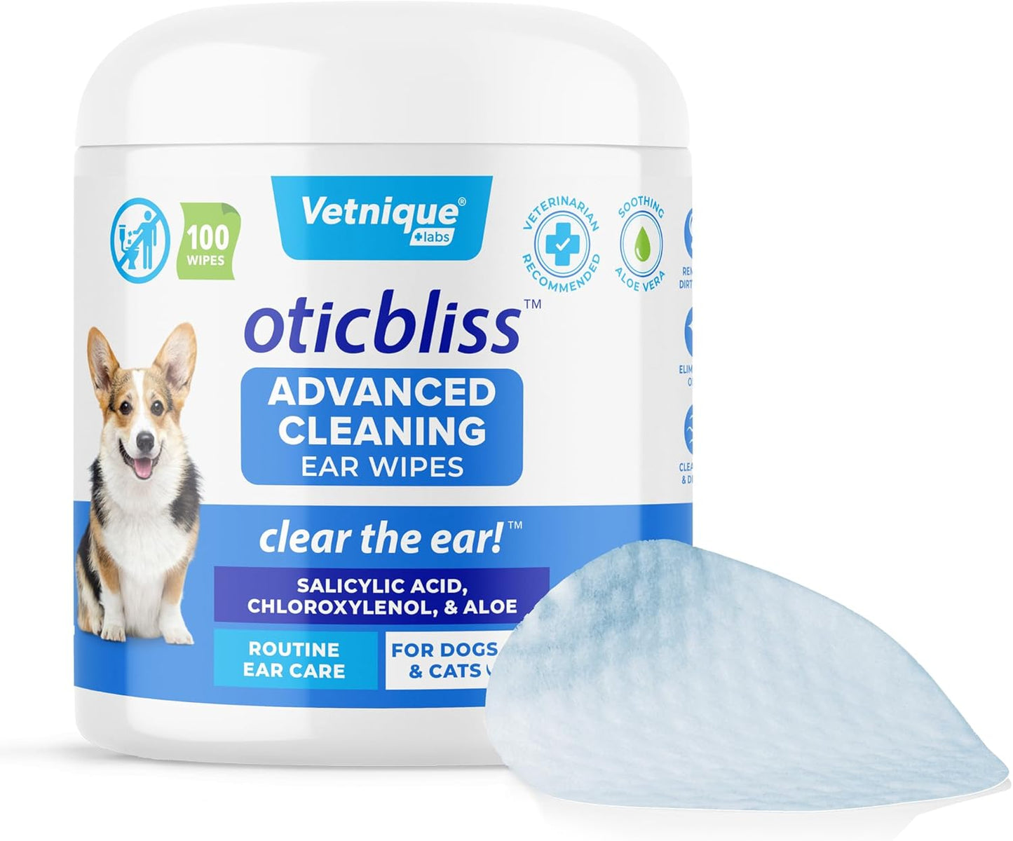 Lingettes pour Chat aloe Vera apaisant et de la Vitamine E, Oreille Propre x100