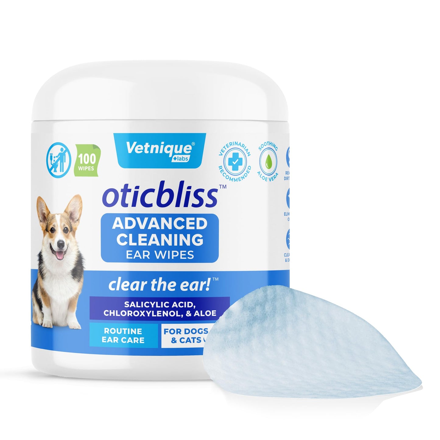 Lingettes pour Chat aloe Vera apaisant et de la Vitamine E, Oreille Propre x100