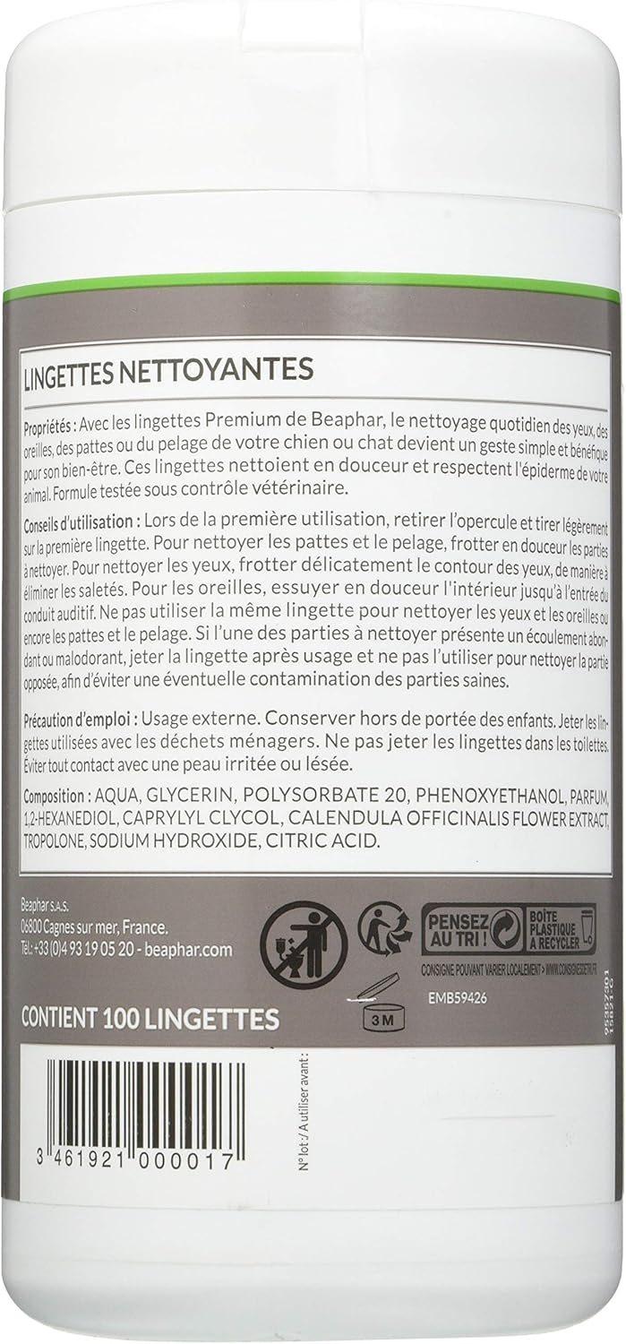 Lingettes pour Chat Yeux, Oreilles, Pattes et Pelage 100 lingettes
