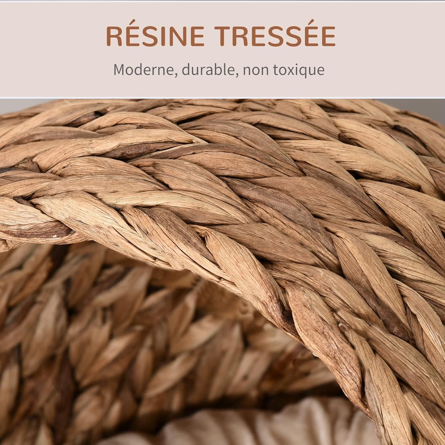 Panier Chat Coussin 42L x 33l x 52H cm Coussin Moelleux Beige Inclus
