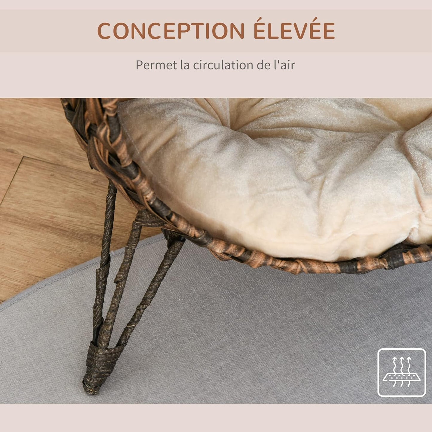 Panier Chat Coussin Ø 52 x 58H cm Coussin Moelleux Beige Inclus