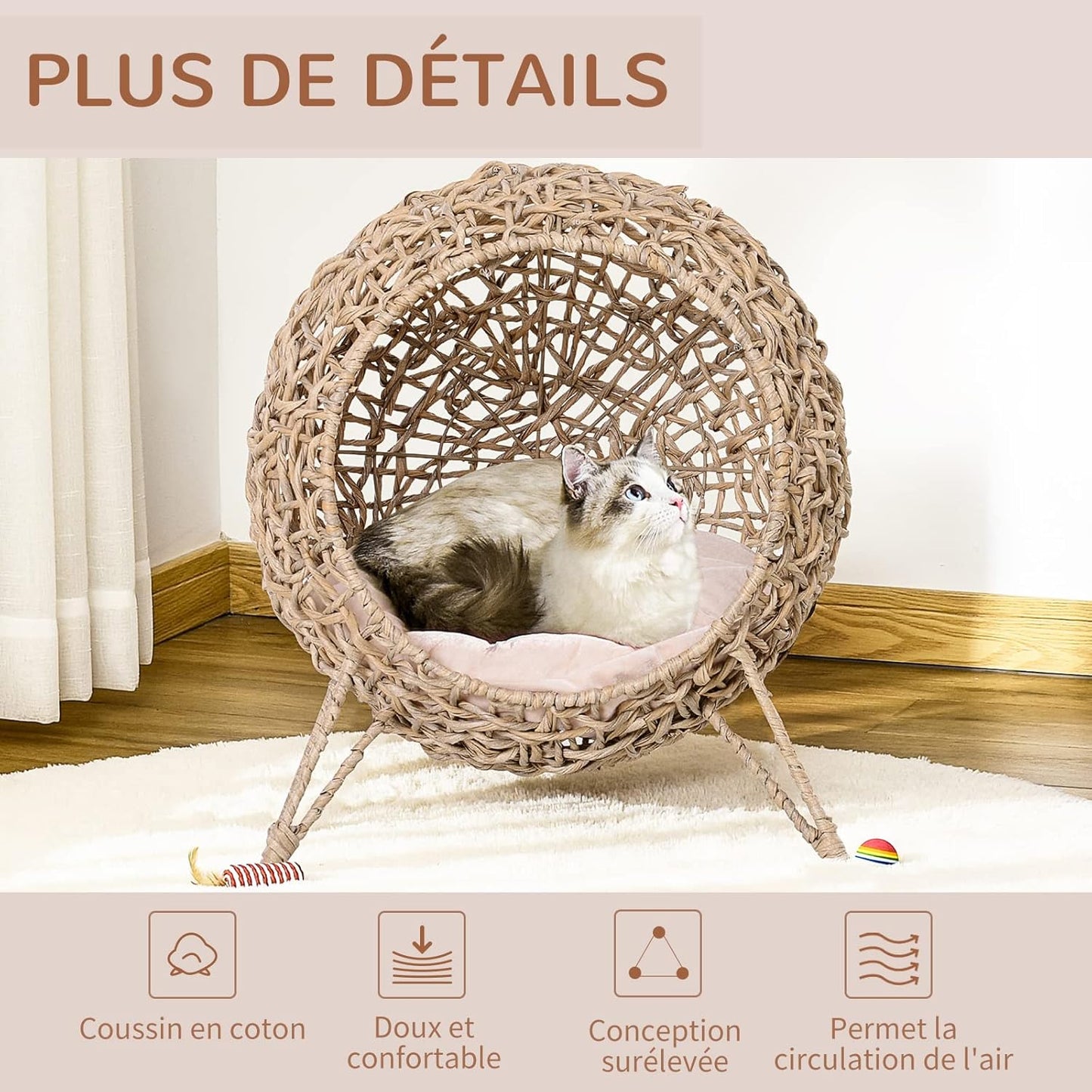 Panier Chat Coussin Ø 52 x 58H cm Coussin Moelleux Inclus