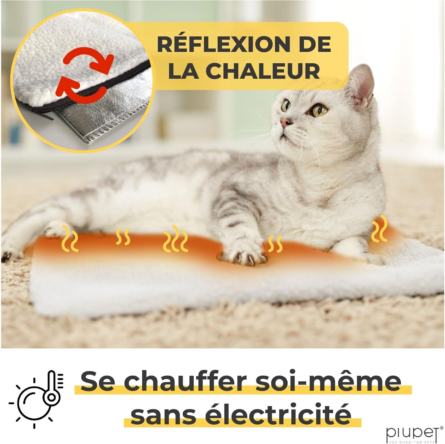 Panier Chat Coussin Auto-Chauffant 60x45cm