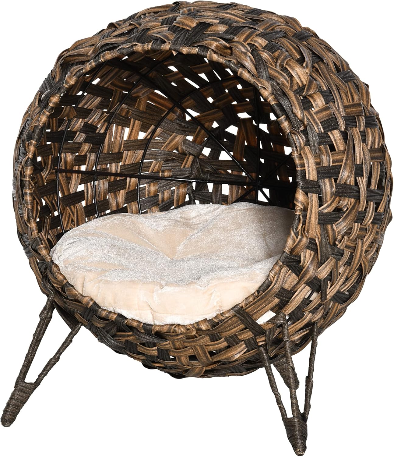 Panier Chat Coussin Ø 52 x 58H cm Coussin Moelleux Beige Inclus