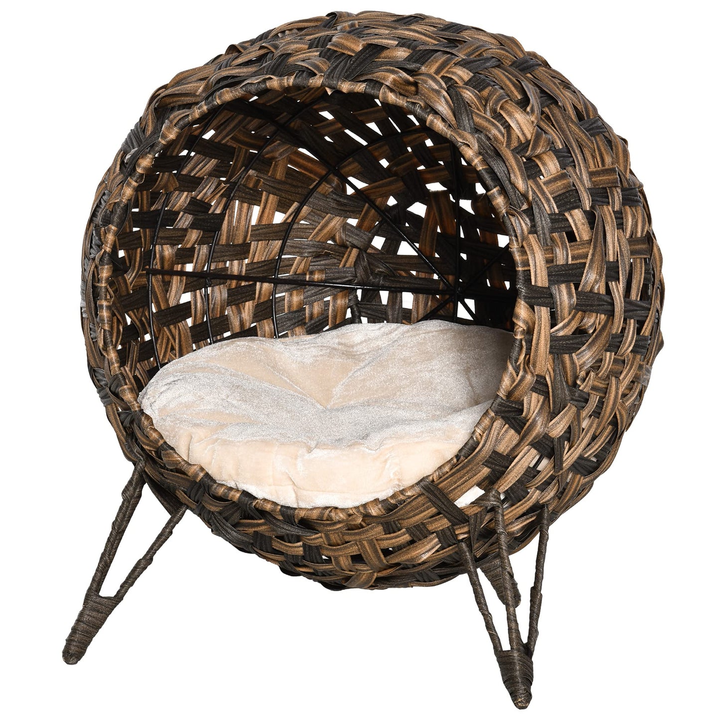 Panier Chat Coussin Ø 52 x 58H cm Coussin Moelleux Beige Inclus