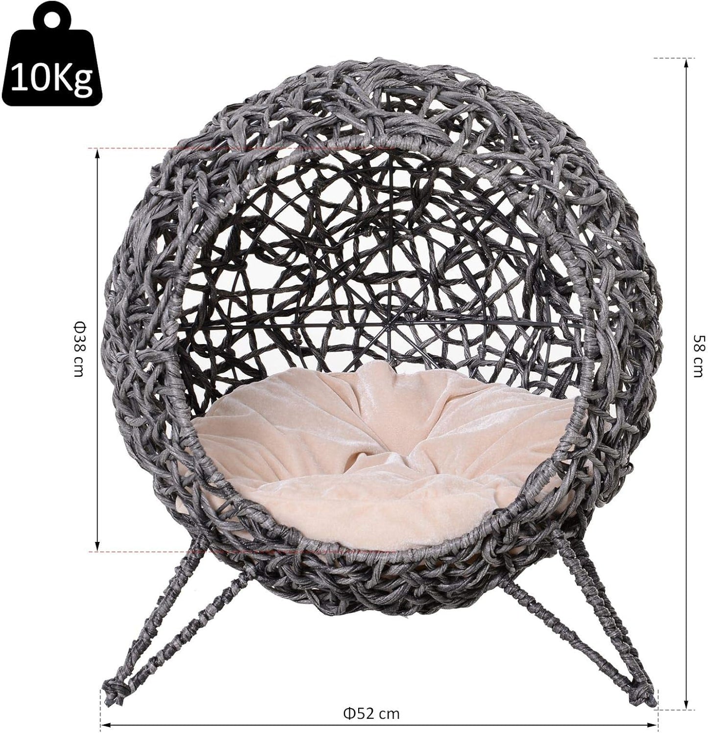 Panier Chat Coussin Ø 52 x 58H cm Coussin Moelleux Inclus