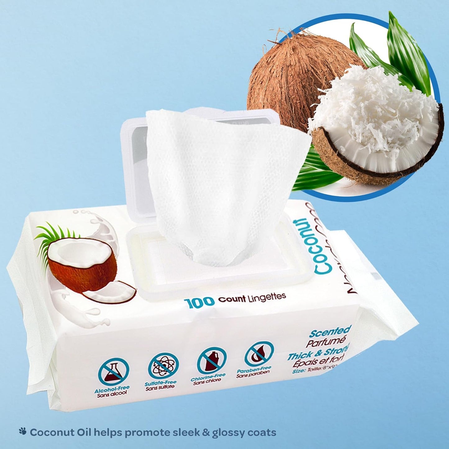 Lingettes pour Chat Hydratant Noix de coco
