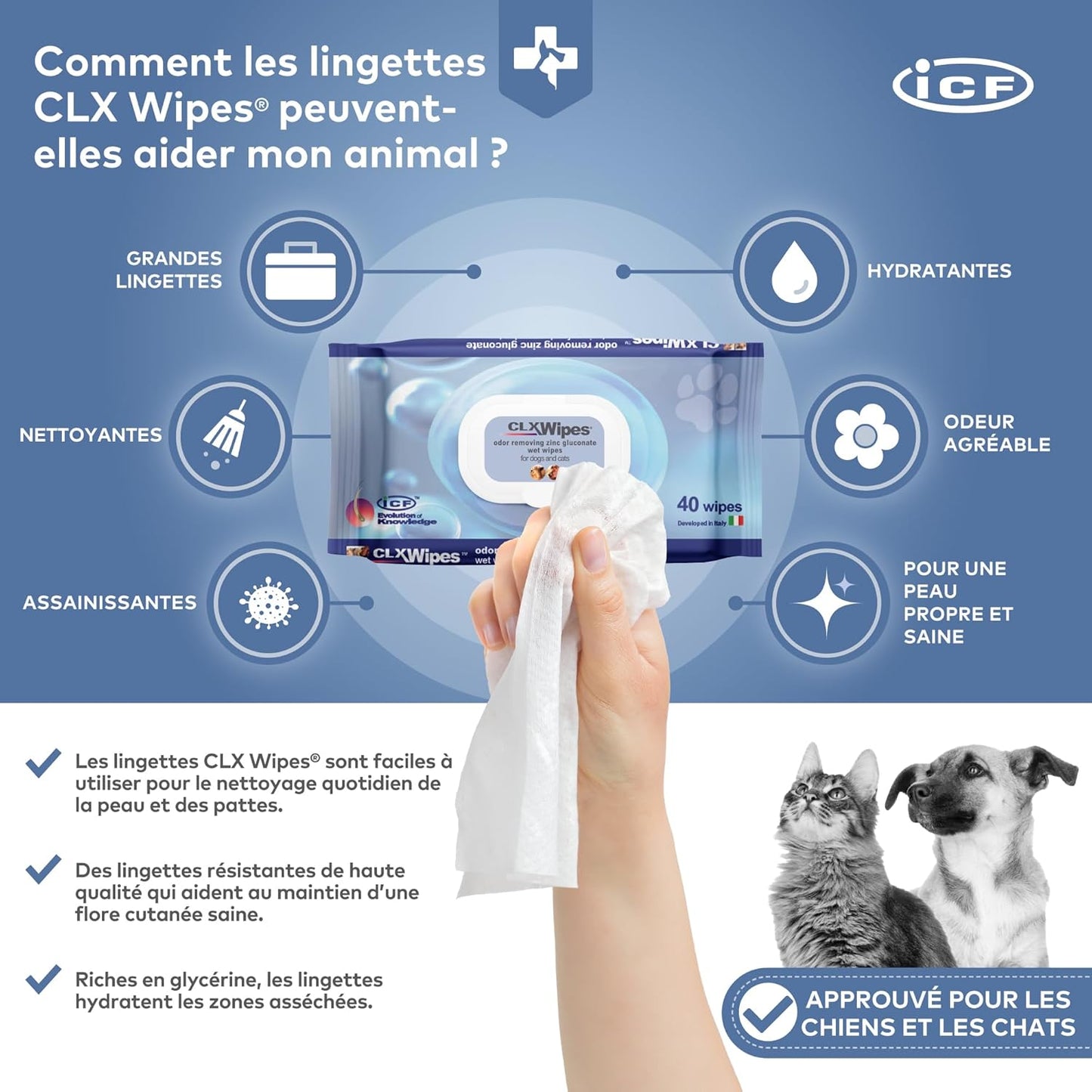 Lingettes pour Chat Assainissantes et Hydratantes x40