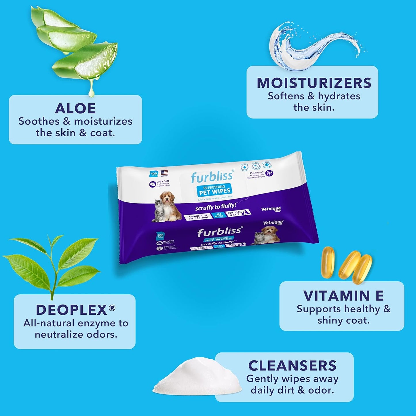 Lingettes pour Chat déodorant Naturel Non parfumé