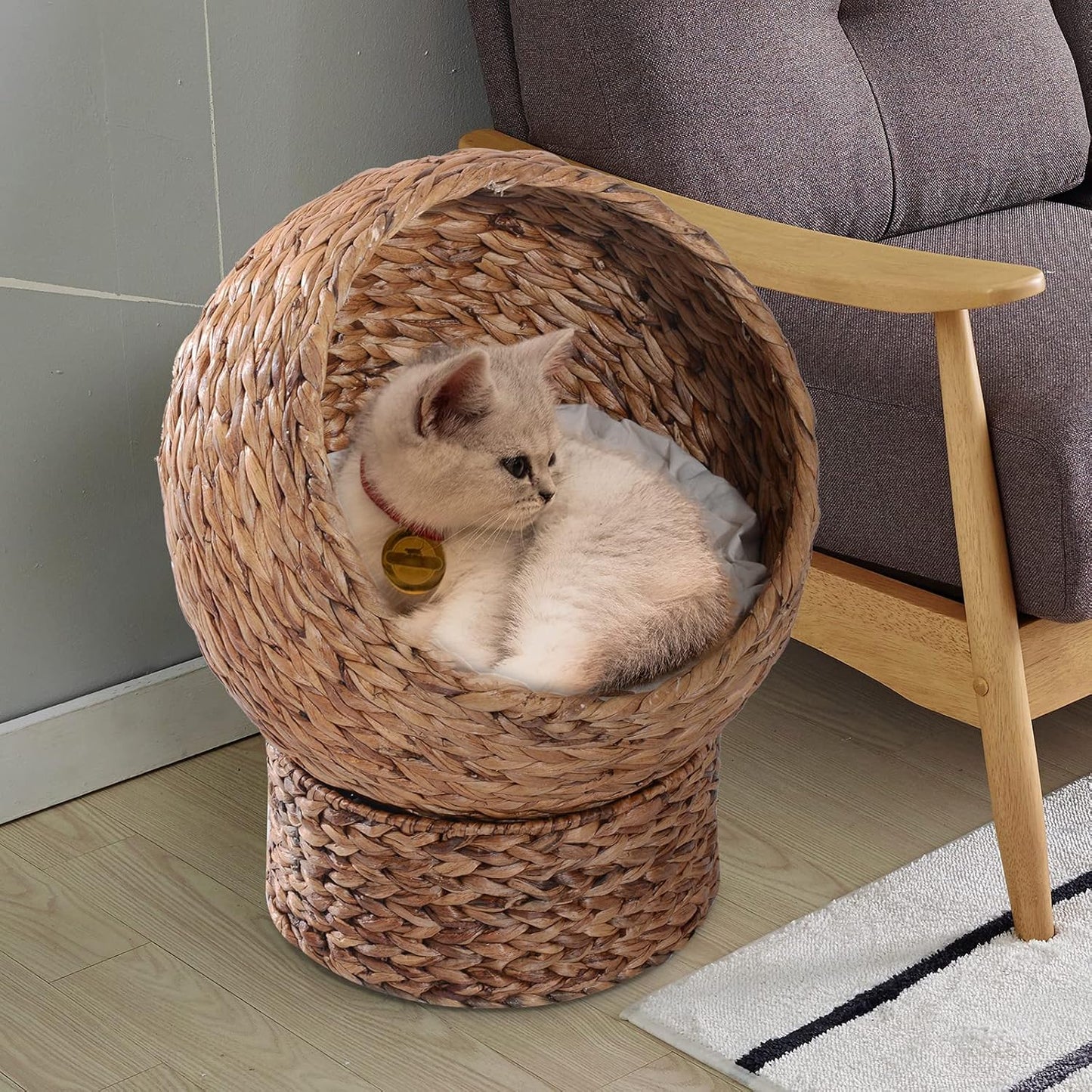 Panier Chat Coussin 42L x 33l x 52H cm Coussin Moelleux Beige Inclus