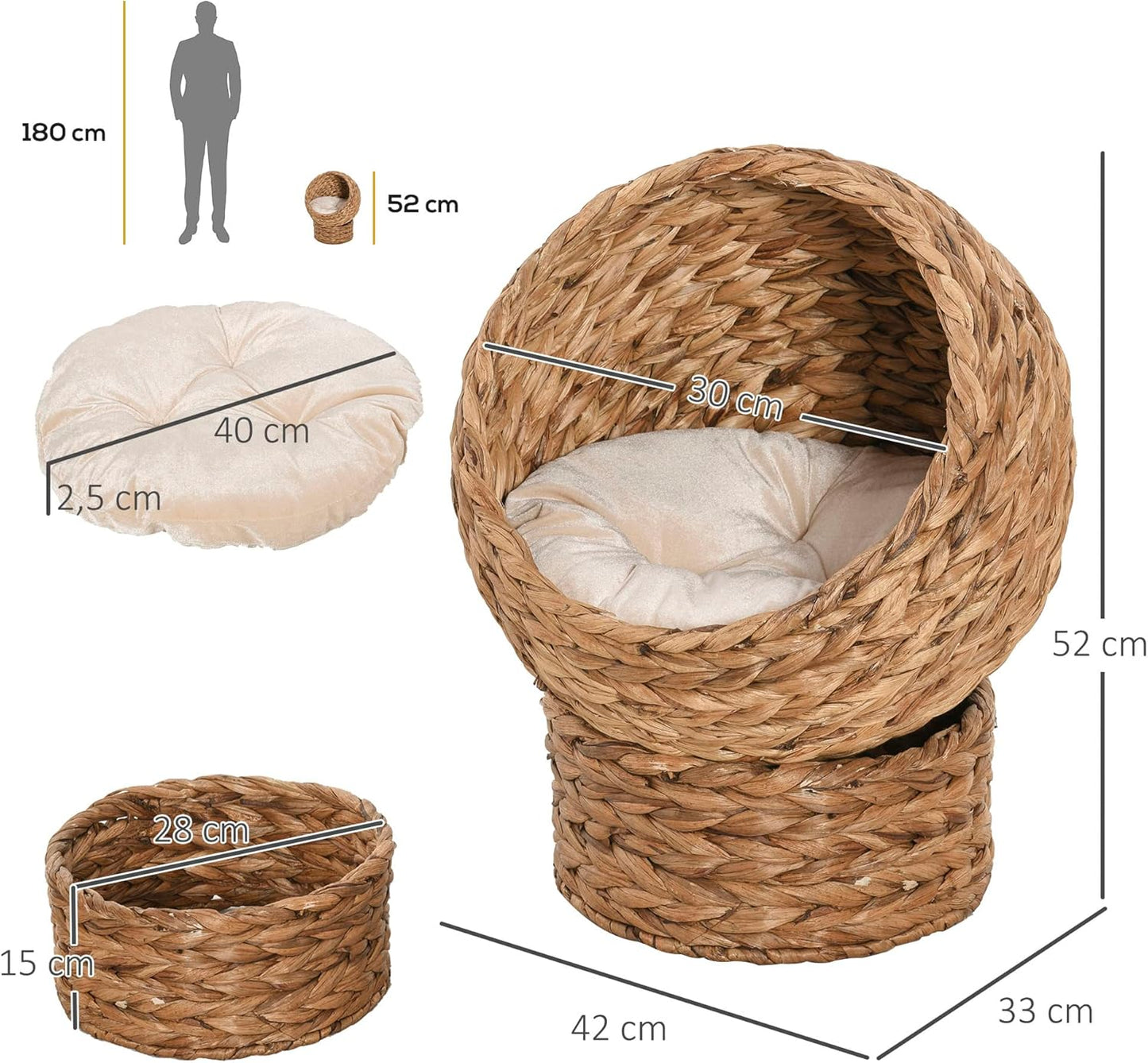 Panier Chat Coussin 42L x 33l x 52H cm Coussin Moelleux Beige Inclus