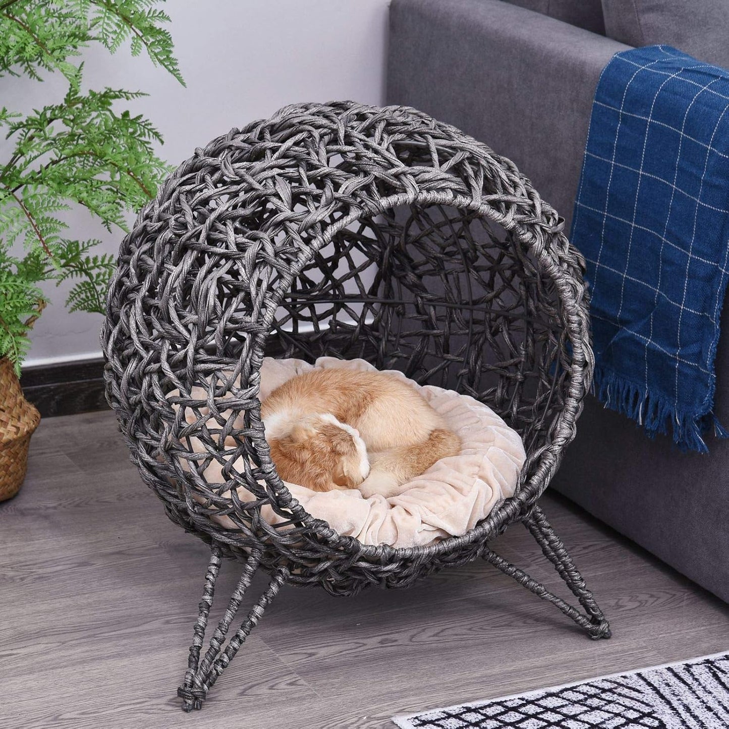 Panier Chat Coussin Ø 52 x 58H cm Coussin Moelleux Inclus