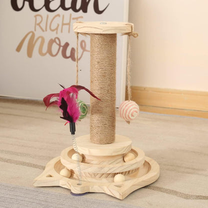 Arbre à Chat en Bois, Jouet interactif