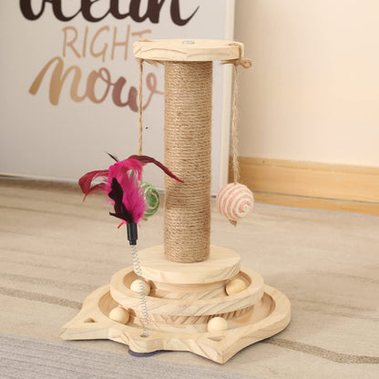 Arbre à Chat en Bois, Jouet interactif
