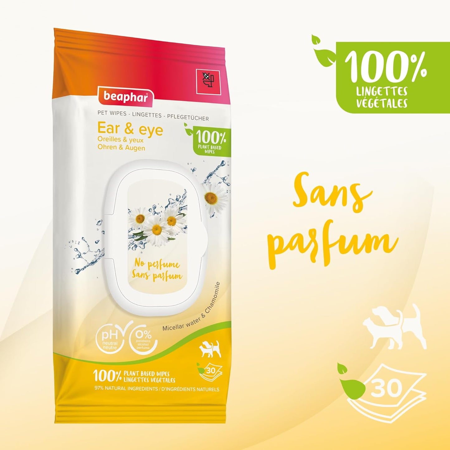 Lingettes pour Chat Oreilles & Yeux 100% végétales