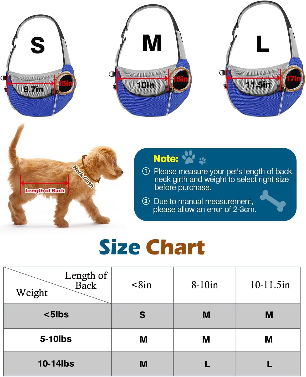 Sac Bandoulière Chat S/2.5kg M/4.5kg L/6.5kg