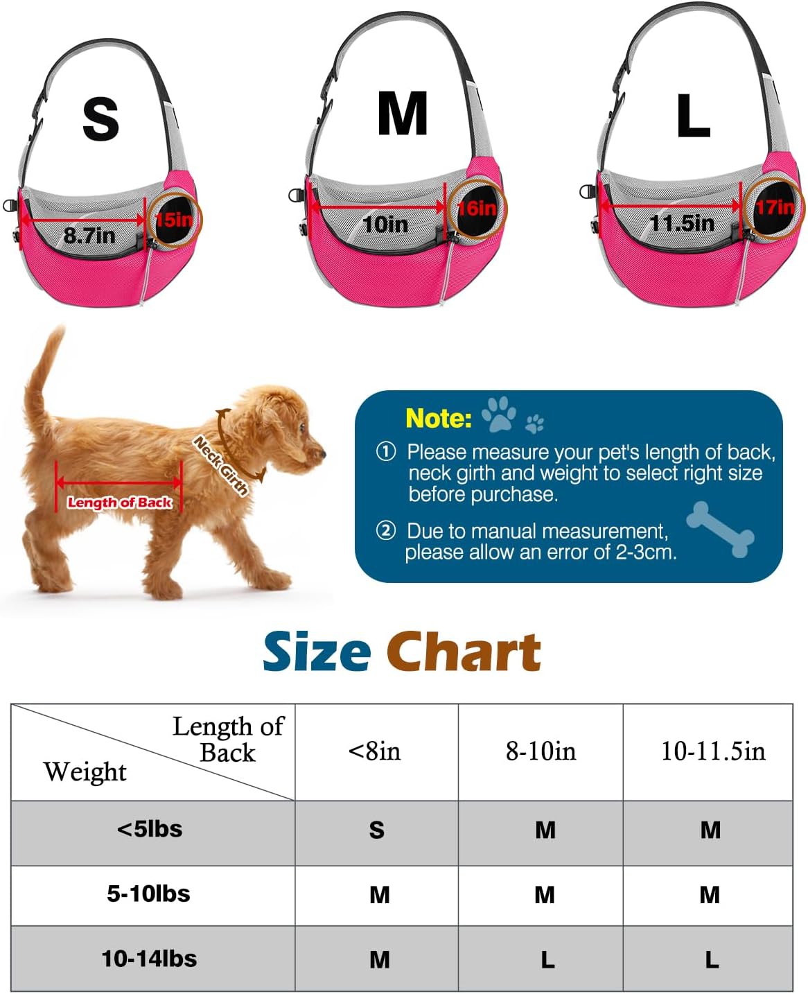 Sac Bandoulière Chat S/2.5kg M/4.5kg L/6.5kg