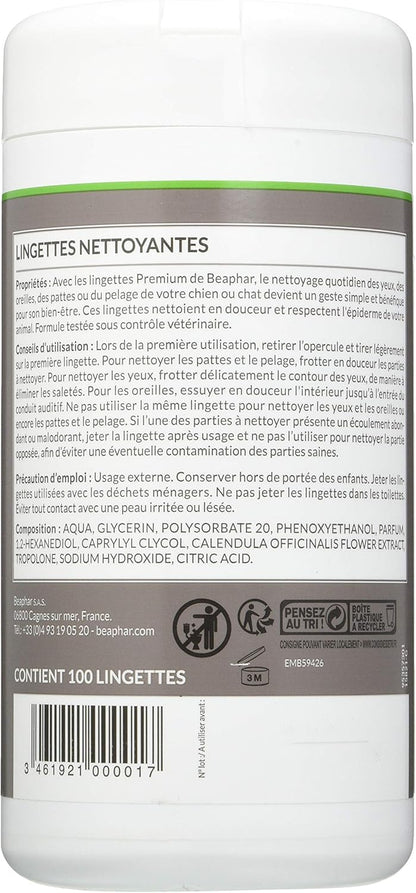 Lingettes pour Chat Yeux, Oreilles, Pattes et Pelage 100 lingettes