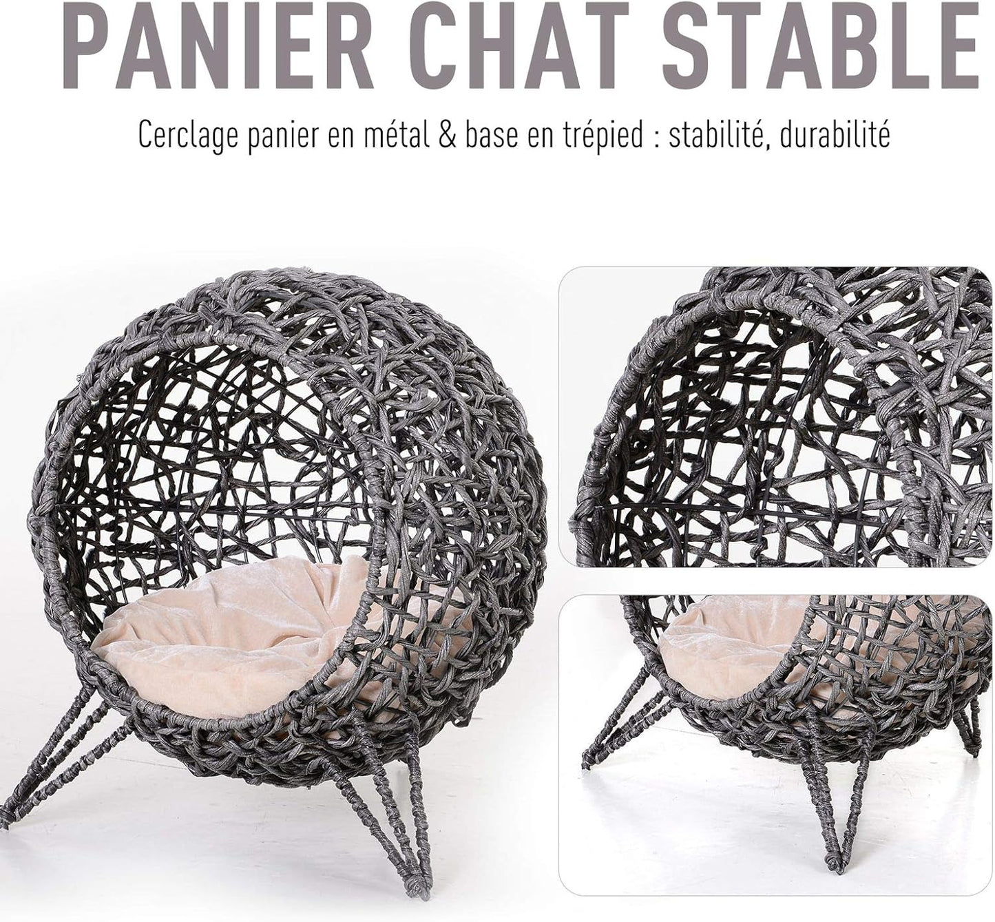 Panier Chat Coussin Ø 52 x 58H cm Coussin Moelleux Inclus